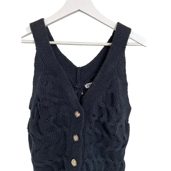 Zara Black Cable Knit Sweater Vest - Picture 4 of 5
